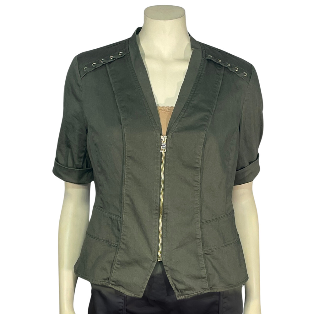 Olive Short Sleeve Zip-Front Women's Jacket